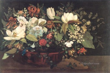  Basket Art - Basket of Flowers Gustave Courbet floral